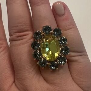 TOVA - Edith Chartreuse and Blue Montana Swarovski Crystal Statement Ring